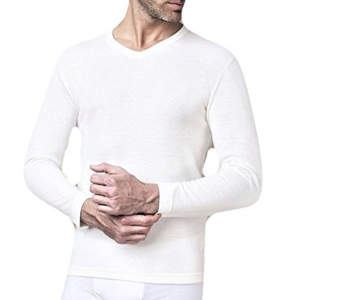 Maillot manches longues col en V homme laine et coton blanc Nottingham lot de 2