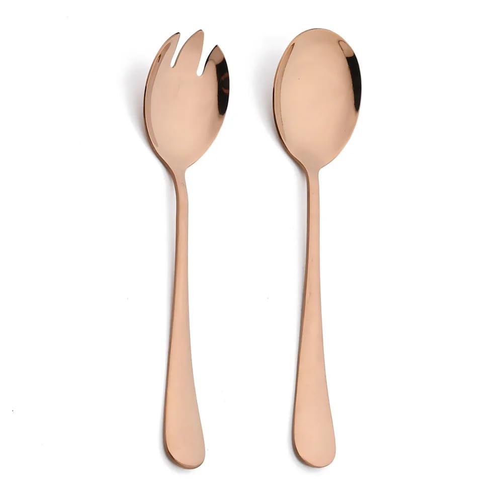 Set di 2 cucchiai da insalata neri in acciaio inox per insalata e dessert, set di posate per servire utensili da cucina, accessori per la tavola, 2 pezzi, rosa