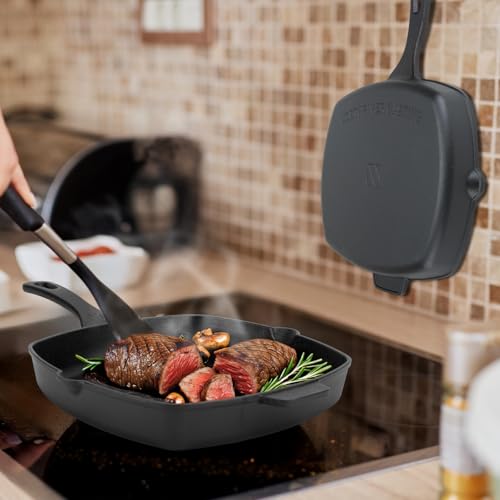 Northriver Casting 10.5 Inch Cast Iron Square Grill Pan With Tempered Glass Lid thumb #6