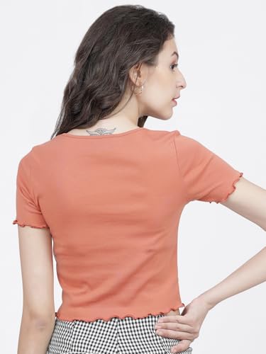 Image of Tokyo Talkies Women's Regular Fit Tshirts | Solid | Short Sleeves |V-Neck | Western Tshirts