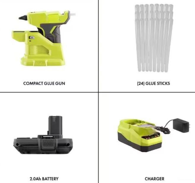 P306-PSK005-A1932401 Fits for RYOBI 18V Cordless Compact Glue Gun Kit with 2.0 Ah Battery, 18V Charger, and 24-Pack 5/16 in. x 6 in. Mini Glue Sticks