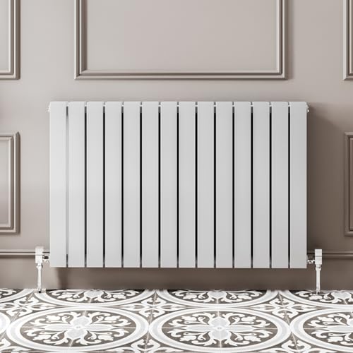 Go Bathrooms Pinta Horizontal White Radiator 600 x 952mm Flat Panel Horizontal White Double Wall Mounted Slim Designer Radiator