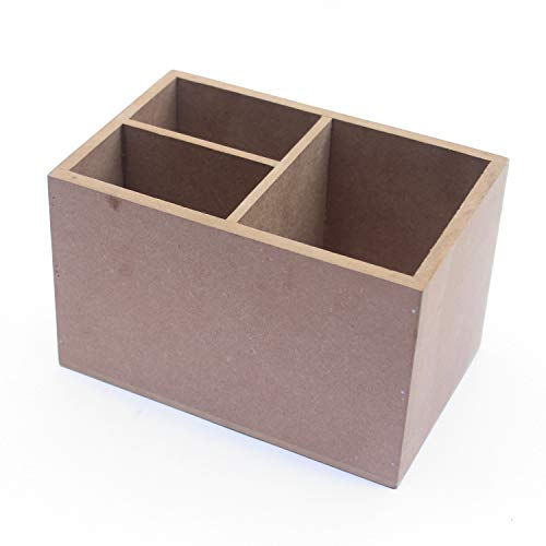 Image of Ivei Diy Mdf Stationery Wood Sheet Craft - Plain Mdf Cutouts Stationery Desktop Organizer For Painting, Decoupage, Resin Art Work & Decoration (Diy Mdf Caddy Box) - Brown