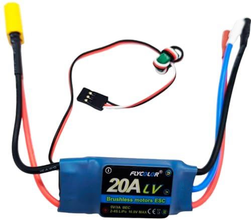 FLYCOLOR 20A ESC 2-4S Electric Speed Controller 3A UBEC with XT60 & 3.5mm Bullet Plugs for RC Brushless Motor