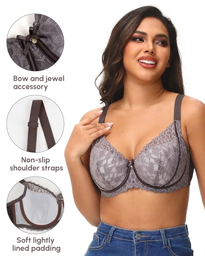 Plus Size Lace Bras for Women Full Coverage Comfortable Underwire Bra4