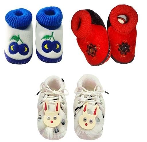 Suman Trader Newborn Baby Booties Shoes Set of 3 Soft Fabric Foot with Lace Up Style for Girls| Multi 0-3 Months-image-45