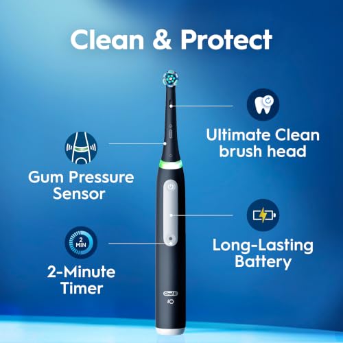 Image of Oral-B Rechargeable Electric Toothbrush, iO3 Clean & Protect, 3 Cleaning Modes, Visual Pressure Sensor to Protect Gum, Black