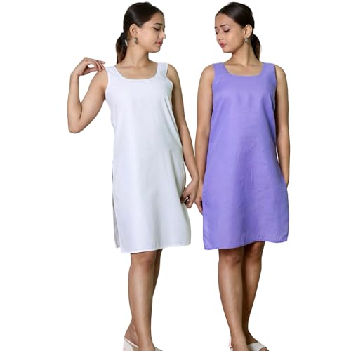 Image of KASANI Women's Camisole Cotton Long Knee-Length Sameej /Slip /Inner, Sleeveless, Pack of 2
