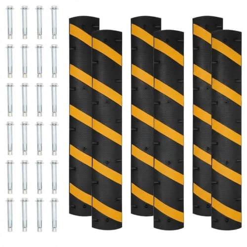 6FT Heavy Duty Recycled Rubber Speed Bump 6 Pack 25 000 Lbs Capacity Speed Bump Cable Protector Ramp 2 Channel Traffic Hump for Parking Lot School Warehouse Driveway Portable & Durable