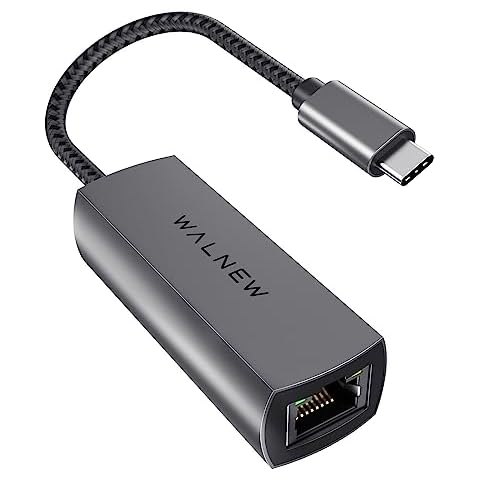 WALNEW USB-C 2.5gb Ethernet Adapter, USBC to RJ45 LAN Connector,2.5 Gigabit Network Cable Converter Thunderbolt 3 for NAS Server,Mac,iMac,MacBook Pro,iPad Air,Dell XPS 17 15,Surface Laptop,Chromebook Cover