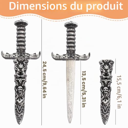 HORREX 2 Pièces Faux Couteau en Plastique, Epee Court de Pirate en Argent – vue 2