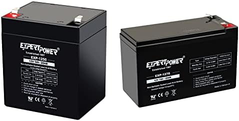 ExpertPower EXP1250 12V 5Ah Home Alarm Battery with F1 Terminals & 12v 7ah Rechargeable Sealed Lead Acid Battery