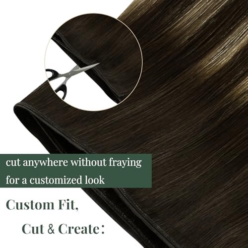 Image of Ugeat 100G Butterfly Wefts Human Hair Extensions Dark Brown Balayage 20inch