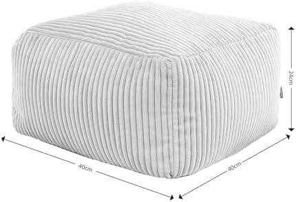 icon Amara Cord Bean Bag Footstool, Grey, Pouffe Footstool with Filling Included, Footrest, Bedroom, Living Room, Living Room Furniture