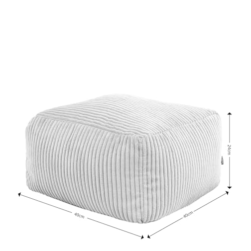 icon Amara Cord Bean Bag Footstool, Grey, Pouffe Footstool with Filling Included, Footrest, Bedroom, Living Room, Living Room Furniture
