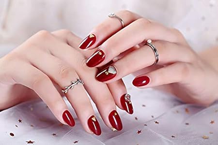 Amazon 可愛い優雅ネイル 24pcs 無地ネイルチップ 両面接着テープ付き ネイルチップ 結婚式 パーティー 二次会などに ジルコン 手作り ネイルチップ ワインレッド ジルコン Mallnoo ネイルチップ 通販