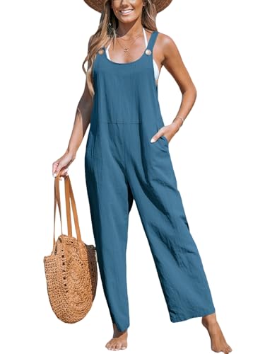 Mono largo de mujer sin mangas cuello redondo ropa casual de verano con bolsillos