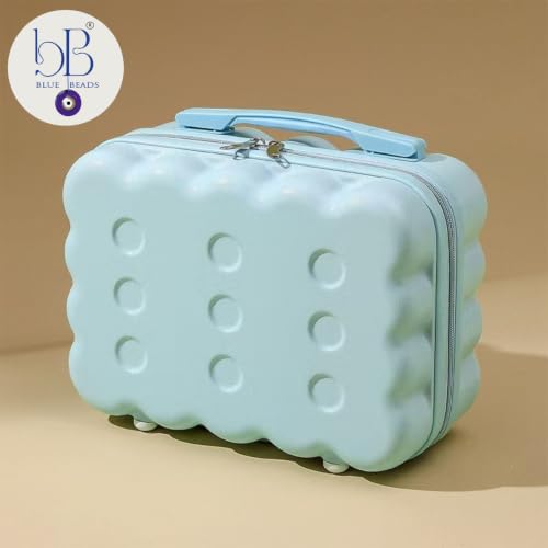 Image of BLUE BEADS Travel Makeup Case with Lock & Luggage Strap, ABS Hard Shell Cosmetic Vanity Case, Portable Makeup Organizer for Women, Beauty Storage Box for Makeup & Toiletries (Blue, Model 2)