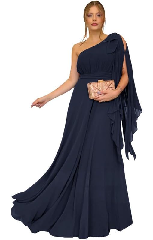 VTsiERY Chiffon Bridesmaid Dresses for Women 2025 One Shoulder Pleated Formal Gowns Long Wedding Guest Dresses