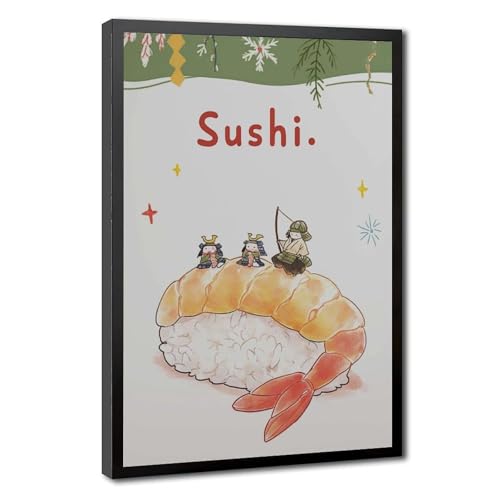 Affiche crevettes de style japonais en toile 20x30 cm pour cuisine et bureau