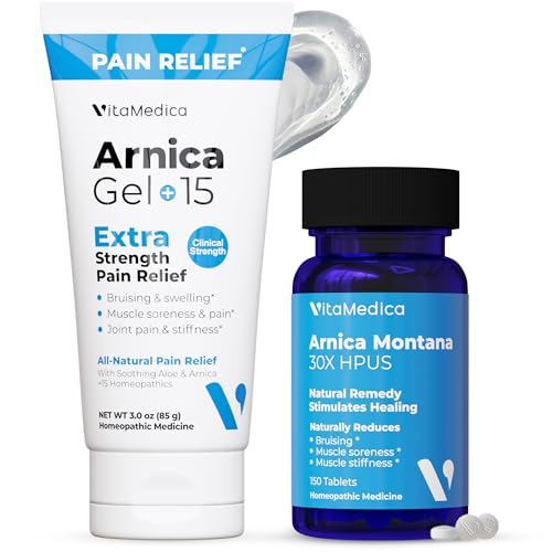 VitaMedica Arnica Montana Tablets & Arnica Gel Bundle Support for Bruising Swelling & Soreness 150 Rapid-Dissolve Tablets + 3 oz Water-Based Gel
