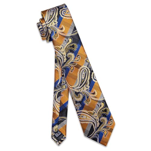 Image of YourTies Silk Paisley Floral Tie and Pocket Square Cufflinks with Lapel Pin Sets for Men 5PC Wedding Party