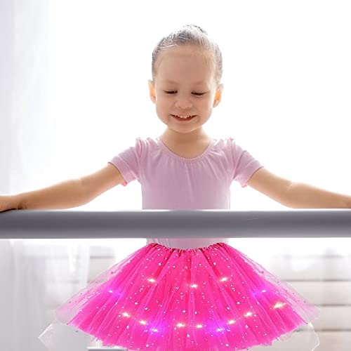 Girl Tutu Skirts, Magic Light Princess Led Dancing Skirt Tulle Ballet,Rose Red #TOP3