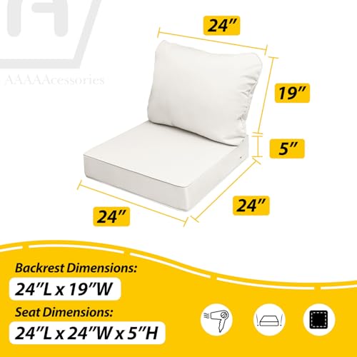Image of AAAAAcessories Outdoor Seat Cushions for Chairs, Fade-Resistant, Waterproof Patio Furniture Replacement Cushions, 24 inch x 24 inch x 5 inch + 24 inch x 19 inch, Set of 2, Linen White