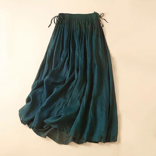 Women Cotton Linen Skirt Elastic Waist Plain Long Maxi Retro Casual Pleated Flowy Beach Vacation Swing Long Skirt2