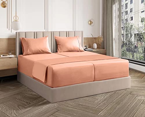 Shilucheng Split King Size Sheet Set For Adjustable Bed, Extra Soft Cooling Bed, 16" Deep Pockets & Easy Fit, Breathable Wrinkle Free 5Pc(Coral, Split King) #TOP21