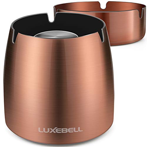 Luxebell Cendrier coupe-vent avec couvercle en acier inoxydable et fond antidérapant pour jardin et balcon (Laiton) Cover