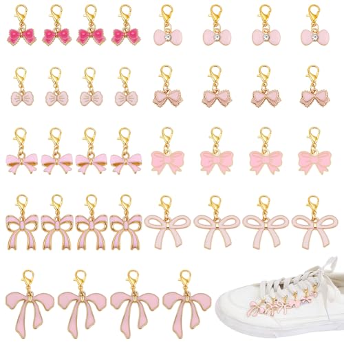 Breloques nœud pour chaussures PH PandaHall rose lot de 36 boucles émail