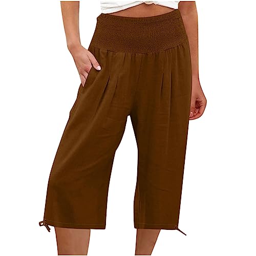 Pantalon décontracté coton et lin femme rouge foncé avec cordon de serrage