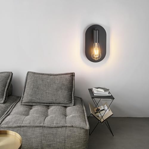 Image of BBLLWJ Modern Wall Sconces Set of Two Mid-Century Sconces Wall Lighting 6W Stainless Steel Oval Decor Black Wall Lamps for Bedrooms Living Room Bathroom Corridor