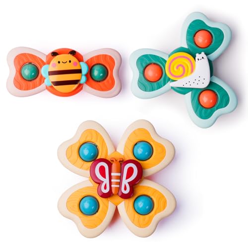 Image of LiKee Strong Suction Cup Fidget Rotating Sensory Bath Toys for Baby 12 18 Months Airplane Car Travel Table & Window Toys for 1 2 Years Old Toddler Boys and Girls