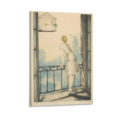 Impression sur toile Louis Icart sur le balcon tableau décoration de salon et chambre 40x60 cm