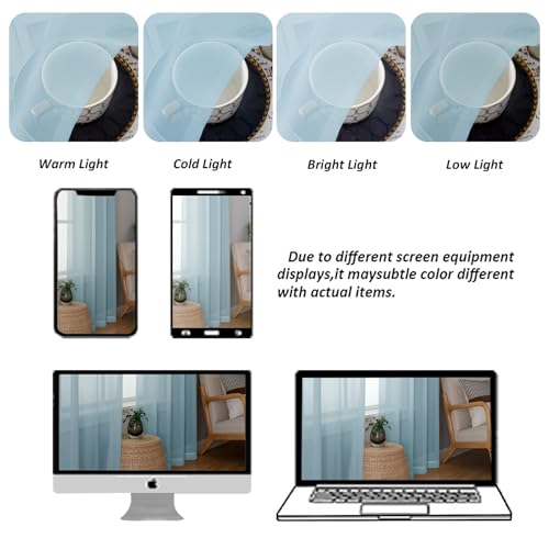 Image of Chyhomenyc Light Blue Sheer Valances for Windows 2 Pack, Small Window Curtains for Living Room Bathroom Cafe Laundry Basement, Modern Top Dual Rod Pocket Voile Curtain, 42W x 14L inches, Sky Blue