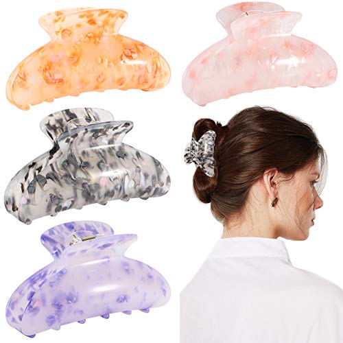 4 Pieces Hair Claw Clips Unique French Design Acrylic Hair Jaw Clamp Acetate Styling Hair Clips Non Slip Strong Hold Hair Catch Barrettes for Women Girls Thick Long Hair