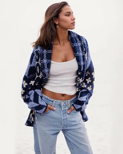 Image of LaurelTree Womens Cardigan Sweaters Open Front Button up Weaters Y2k Knit Chunky Winter Outerwear Coats with Hem Drawstring