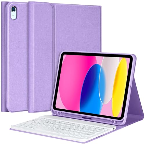 aMZCaSE Keyboard Case for iPad 10th 2022/A16 11th Generation 2025(10.9/11 inch) Detachable Folio Keyboard Cover with Wireless Rechargeable Bluetooth Keyboard Pencil Holder(Purple)
