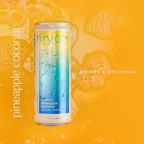 Image of Hiyo Organic Social Tonic - Pineapple Coconut, 12 Pack - N.A. Functional Seltzer, Sparkling Water Crafted with Organic Adaptogens, Nootropics & Botanicals