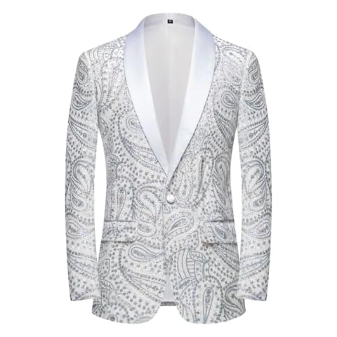 PYJTRL Men's Shiny Floral Sequins Suit Jacket Cover