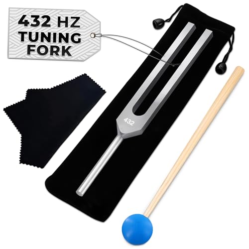 432 Hz Tuning Fork Set; Includes Cleaning Cloth, Hammer, Bag & Fork