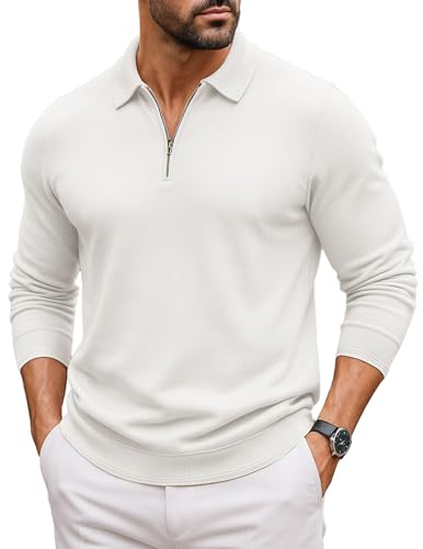COOFANDY Mens Quarter Zip Polo Sweater Long Sleeve Knit Polo Shirts Casual Lightweight Dress Pullover