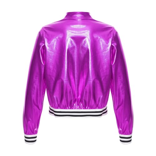 FEESHOW Girls Boys Sequined Metallic Bomber Jacket Zip Up Coat Outerwear for Hip Hop Jazz Sports Diaco Party Wear2