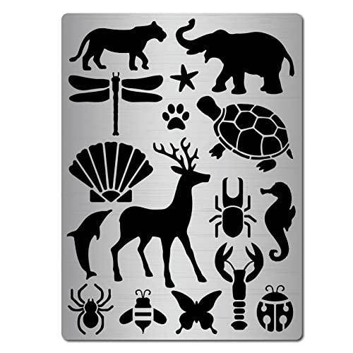 GORGECRAFT Metal Animal Stencil Ocean Sea Turtle Seahorse Starfish Elephant Deer Leopard Spider Butterfly Templates Painting Reusable Stencils for Painting Wood Burning