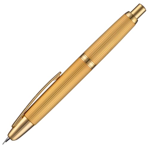 Image of Jinhao 10 Press Fountain Pen with Box, Brushed Matte Gold Retractable Medium Nib with Ink Converter Set (Golden Clip)