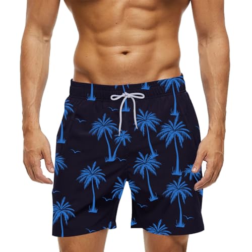 Bañadores Hombre Transpirable,Bañadores para Hombre con Forro de Malla y Cordón Ajustable, Bañador Hombre de Secado Rápido (FR/ES, Letras, L, Regular, Regular, Estándar, Azul Hawaiano)