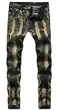 liangduming Slim Fit Biker-Jeans FüR Herren Skinny Distressed Zerrissene Freizeit-Denim-Hose Gerade Geschnittene Jeanshose Mit ReißVerschluss In Washed-Optik (40,GrüN)