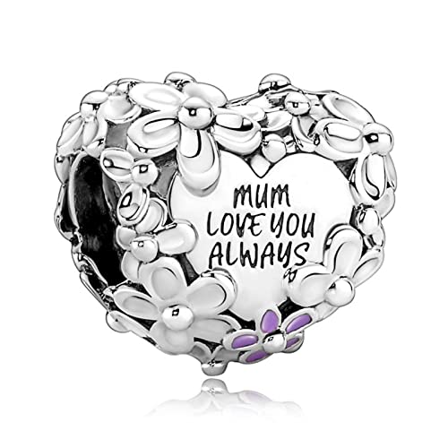 H.ZHENYUE Jewelry Charm Mom Daisy Heart Beads fit Bracelet Necklace for Woman Girls,925 Sterling Silver Pendant Beads with Cubic Zirconia,Happy Birthday Christmas Halloween Valentine's Day Gifts